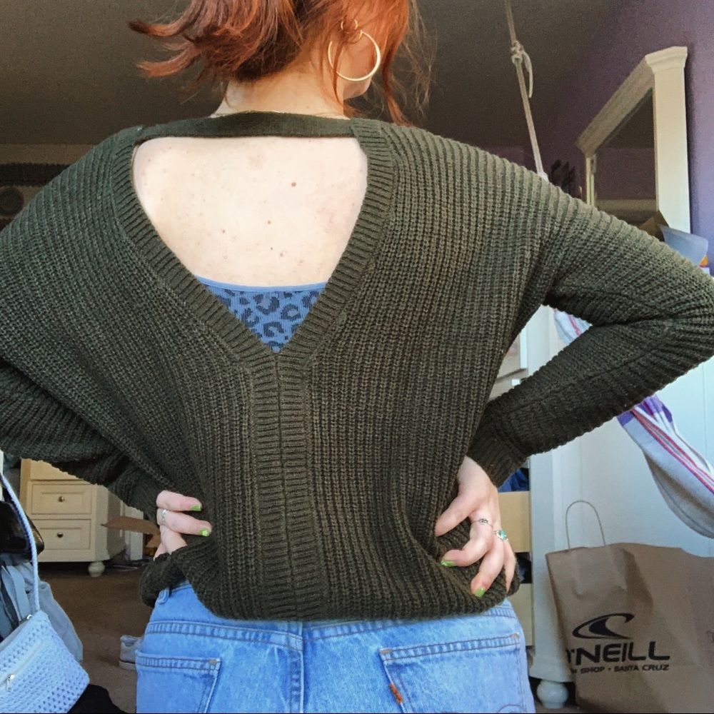 green sweater w/ back cutout
